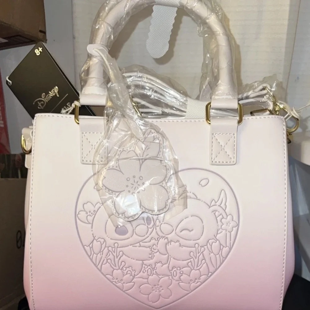 Loungefly Disney Stitch & Angel Cherry Blossom Heart Crossbody Bag